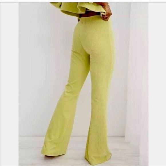 aerie Yellow Ribbed Flare Pants - Picture 2 of 6